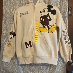 Disney Mickey Mouse Women's Full Zip Hooded Sweater Size Medium 1928 Ivory